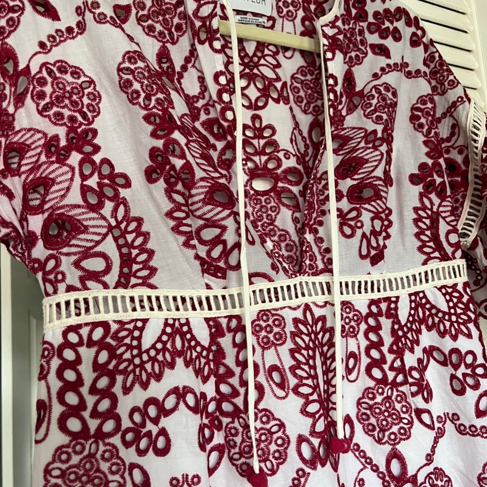 Saylor Embroidered Eyelet Red Dress size XS - Picture 7 of 9
